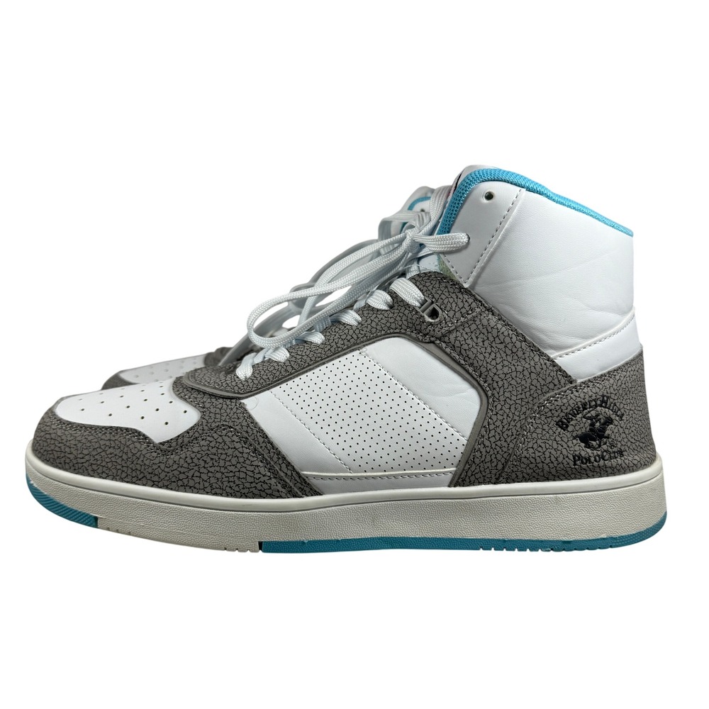 Beverly Hills Polo Club High‎ Top Sneakers Grey White Blue Leather Mens Size 11M